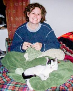 Popeye and I crocheting in bed during early years.
